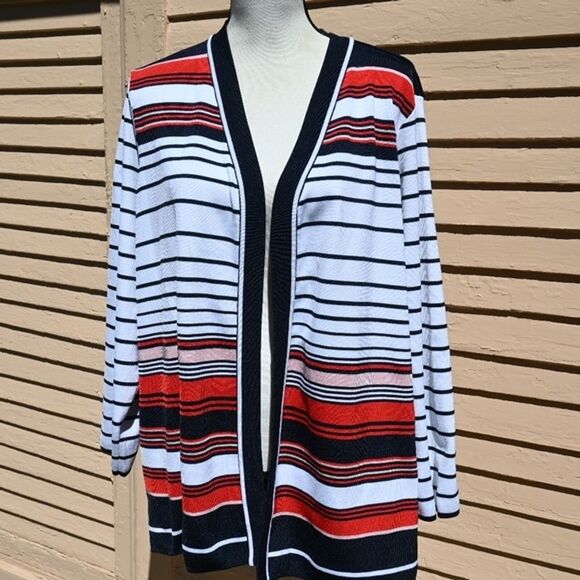 CJ Banks Multicolor Stripes Open Front Cardigan Sweater Women's Plus Size 1X - Picture 4 of 12